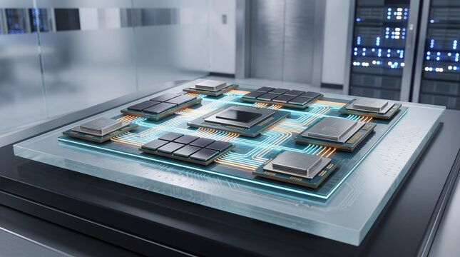 Next-Gen Chiplet Architecture Matrix 3D Render
