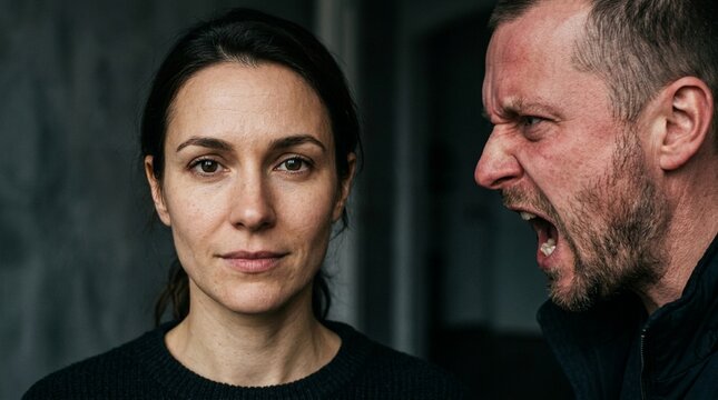Angry Man Yelling at Woman Facing Away, Conflict Concept