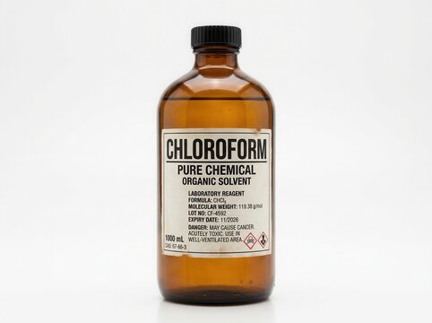 Laboratory Glass Bottle Containing Pure Chloroform Organic Solvent