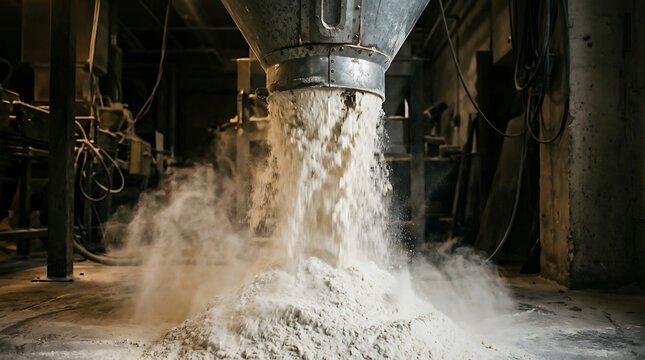 Industrial flour milling process in a factory