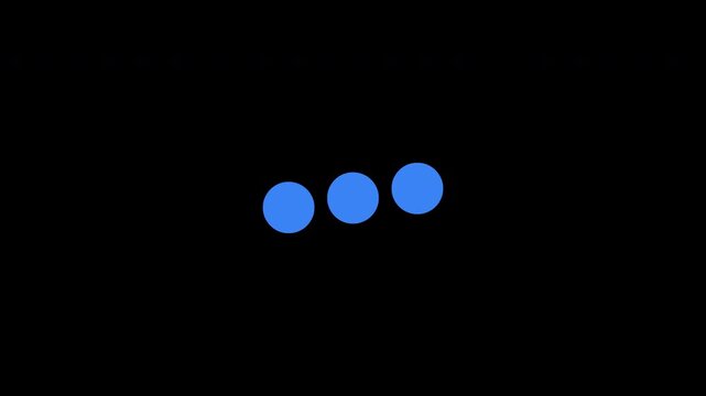 Loading icon symbol with three animated blue dots seamless loop motion graphic on transparent background