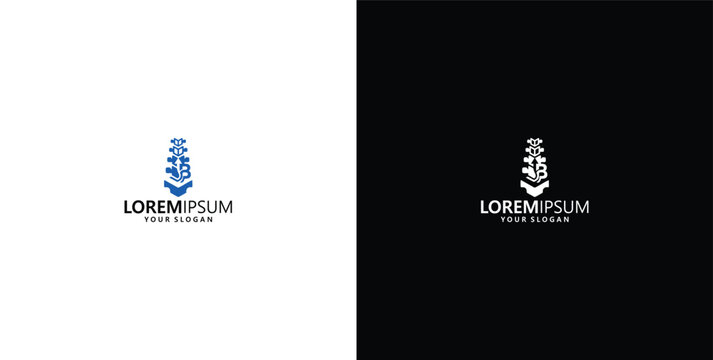 Abstract light bulb logo concept with hand and gears representing innovation and professional business growth