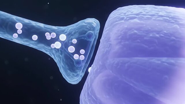 Nerve fiber transmitting signals to a muscle, showing synaptic transmission and cellular interaction, neuroscience, anatomy