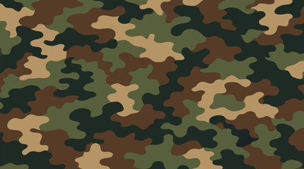 Fototapeta premium Seamless Independent Military Camouflage Pattern Vector Illustration - Woodland Tactical Blob Design in Olive Green Brown Tan and Black for Army Uniform Textile Background
