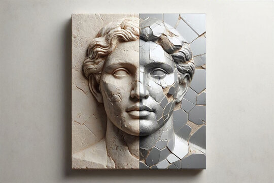 Featureless Human Face Emerging From Stone, Visual Metaphor of Loss of Identity