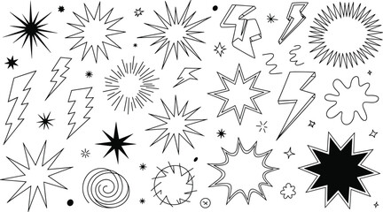 Obraz premium Retro Starburst and Lightning Bolt Doodle Element Set for Y2K Comic and Pop Art Design