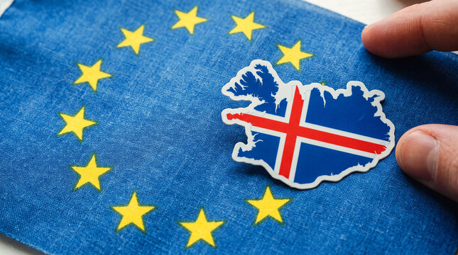 Iceland map sticker on european union flag