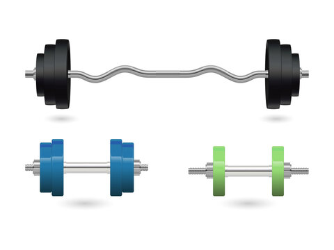 Dumbbells and barbell for fitness and exercise transparent background