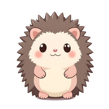 Cute baby hedgehog chibi character vector illustration, Adorable cartoon hedgehog standing isolated on white background, Kawaii spiky animal mascot sticker design for kids graphic

