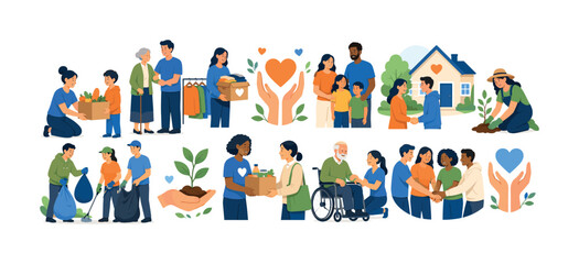 Fototapeta premium Diverse people engaged in community service and acts of kindness