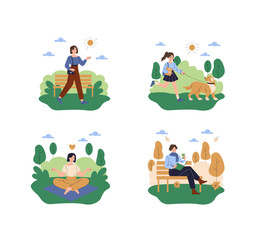 Fototapeta premium People enjoying outdoor leisure activities in park set