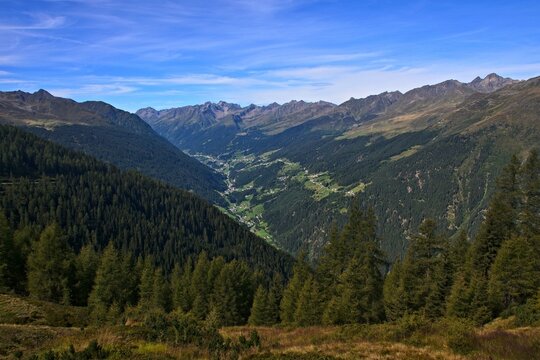 Austrian Alps - view from the path to the Ascher Hutte of the Paznaun valley and the Alps