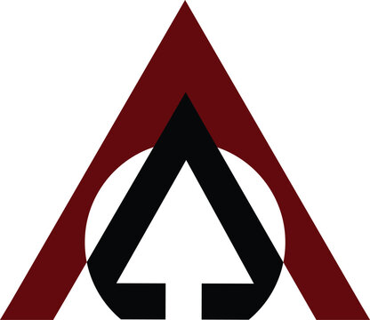 Abstract red gradient triangle and interlocking black arch letter A vector logo design with omega symbol concept for tech, finance or corporate identity