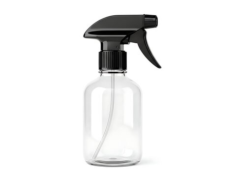Clear plastic spray bottle with black nozzle