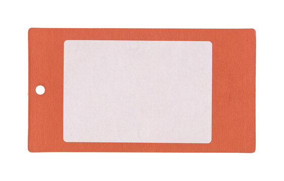 red rectangular frame tag with large window and small round hole