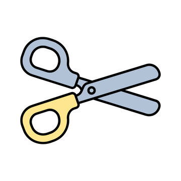 Safety Scissors Open Paper Cutting Tool School Stationery Flat Line Art Vector Illustration