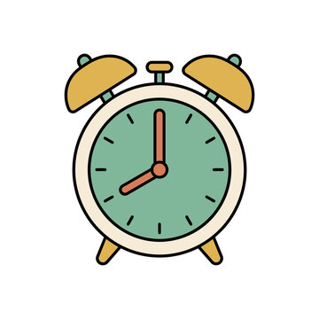 Vintage Alarm Clock Retro Twin Bell Morning Time Flat Line Art Vector Illustration