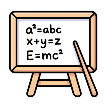 Classroom Whiteboard on Easel Stand with Math Formulas and Pointer Stick Vector Illustration
