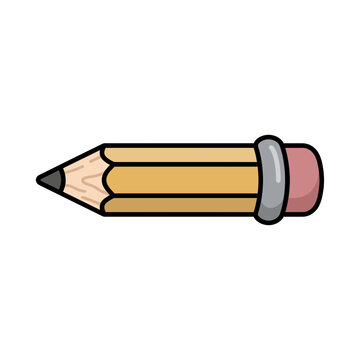 Short Wooden Graphite Pencil with Eraser School Stationery Flat Line Art Vector Illustration
