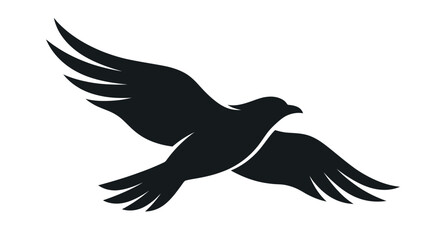 Obraz premium Black silhouette of a bird flying with spread wings isolated graphic design element