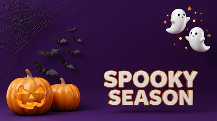 Fototapeta premium Immerse yourself in the enchanting world of halloween with this captivating 3d rendering featuring playful ghosts glowing jack o' lanterns