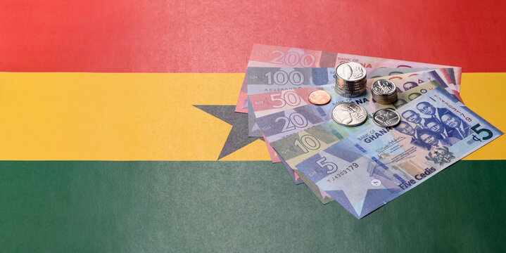 Ghana, Ghanaian paper money, cedi banknotes as currency for exchange or travel. Ghana money
