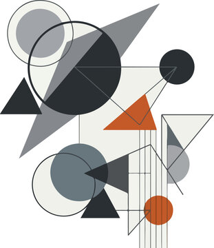 Abstract geometric shapes combining circles triangles and lines in modern composition on white background