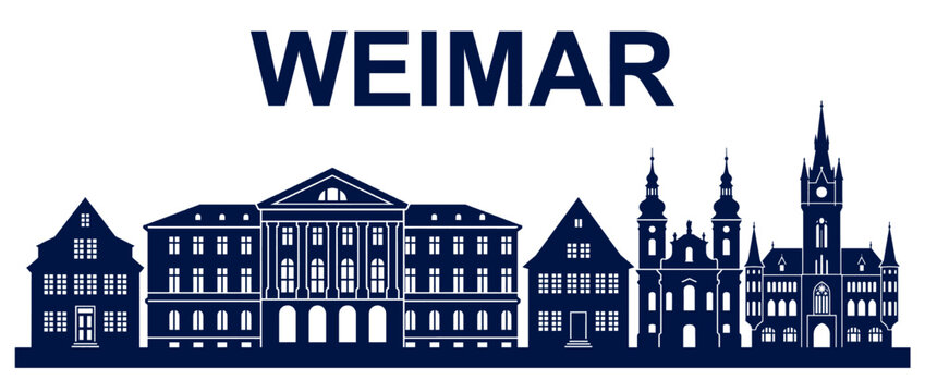 Weimar Germany City Skyline Black Silhouette, Minimalist Vector Illustration of Historic Architectural Landmarks and Town Hall