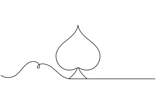 King of spade card sign continuous one line art single drawing on white background minimalist monoline club strategy game symbol outline vector illustration