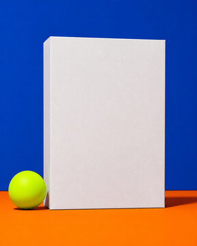 Blank cereal box mockup on cobalt and orange set
