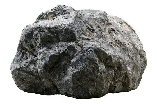 Large rugged grey natural rock boulder isolated on transparent background