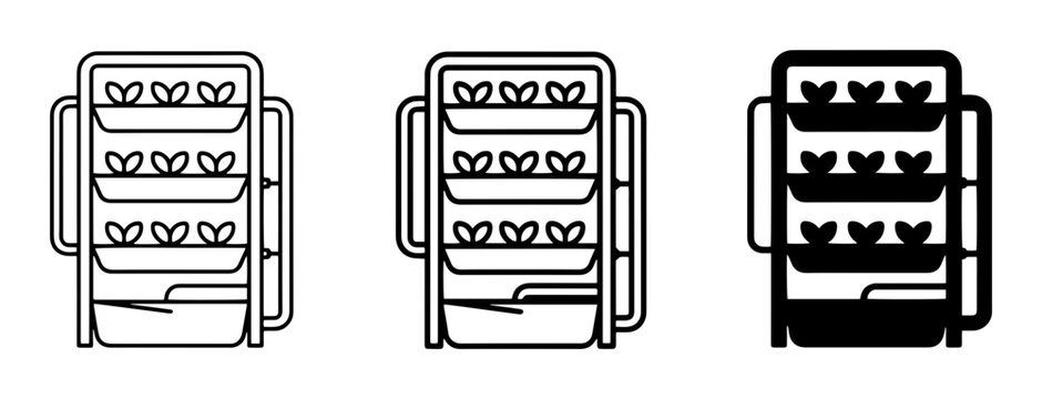 Vertical Garden Icons, Hydroponic System Vector Graphics, Urban Farming Plant Racks