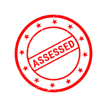 Attained red rubber stamp icon, distressed circular seal with stars, vintage achievement mark for business success and certification