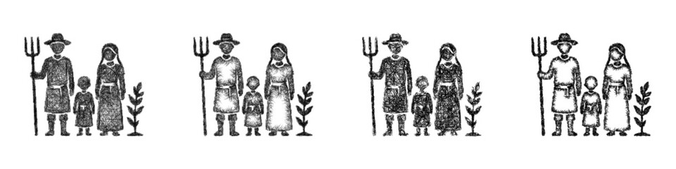 Obraz premium Sketch monochrome farming family icon design set