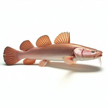 Studio of a pinkish-brown loach fish on white background
