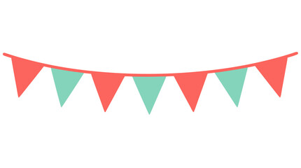 Obraz premium Triangular Party Bunting Banner Garland Strung Together on String Bold Flat Colors in Coral Pink and Mint Teal Vector Illustration for Celebration Decorative Clipart on Clean White Background