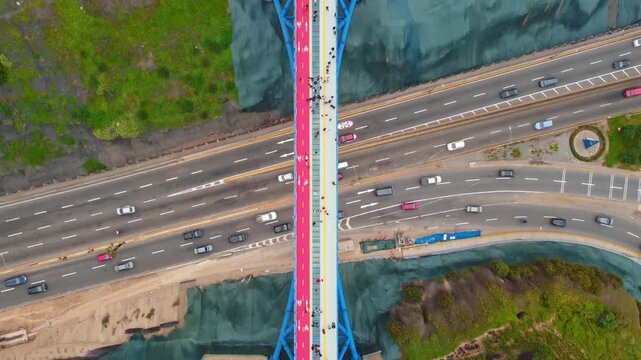 Puente de la Paz Bridge aerial top down view in Miraflores, Lima, Peru