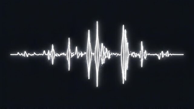 Digital sound waves transforming from simple to complex audio patterns in dark studio environment