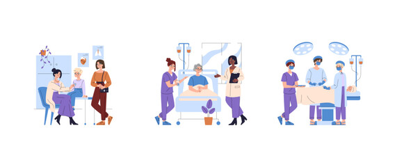 Fototapeta premium Healthcare team examining patient and performing surgery set