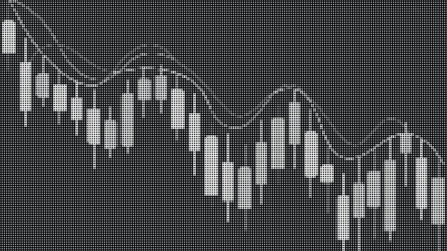 Financial stock market candlestick chart with trend line in halftone style