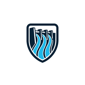 Modern Dam Structure Emblem Representing Renewable Energy And Water Management Power