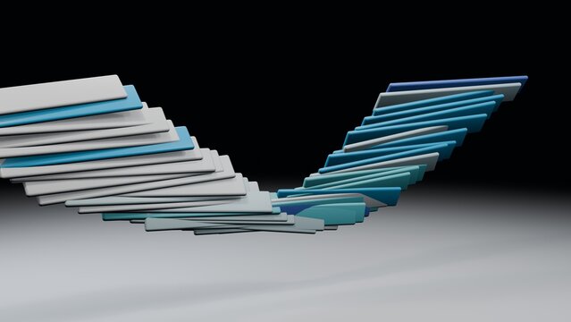 Blue and white rectangular slices forming aw shape keywords: blue, white, light blue
