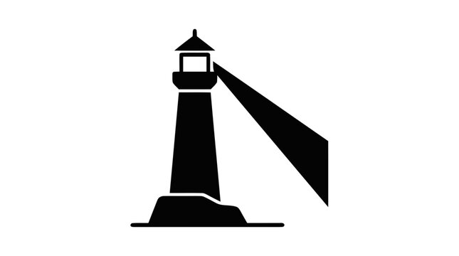 Vector illustration of lighthouse icon with light beam shining to the right on a transparent background