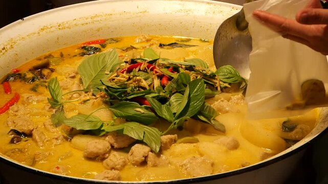 Thai green curry with fish balls and winter melon