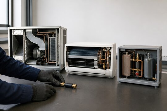 Heat Pump Installer Training with hands comparing three system types