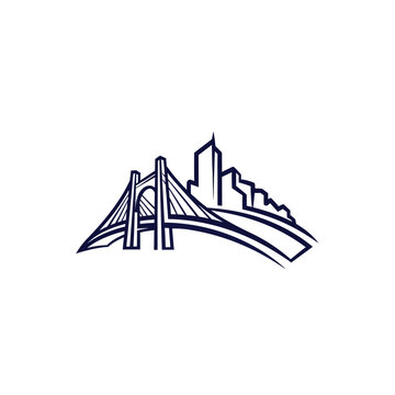 Modern Bridge And Cityline Silhouette Graphic Design