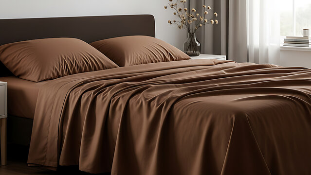 Cozy Brown Bedding Set with Textured Sheets and Pillows - Bedroom Comfort