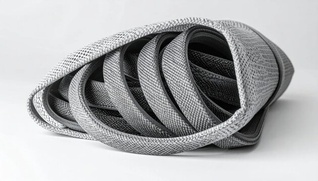 Stack of Industrial Rubber Belts with Textured Gray Surface, Automotive and Mechanical Parts