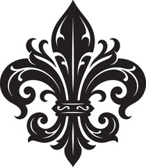 Intricate fleur de lis motif featuring ornate swirling filigree details elegant royal emblem design element isolated on clear backdrop. © dkzone09 