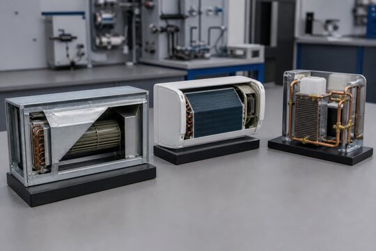 Heat Pump Installer Training with three system teaching modules in a community college lab